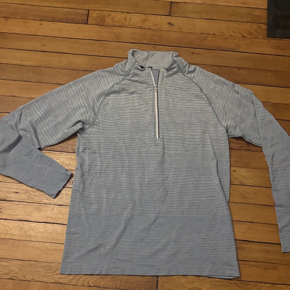 Lululemon Light Blue Striped Quarter-Zip Pullover